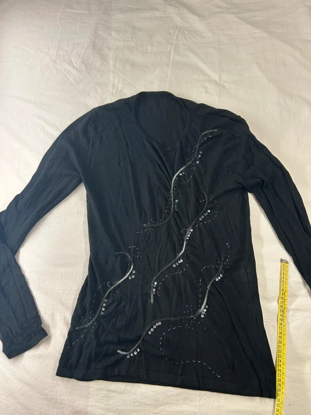 Blouse à manches longues noir à motifs vintage en viscose et nylon
